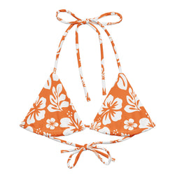 Orange and White Hawaiian Flowers String Bikini Swimsuit Top – Eco Swimwear by Extremely Stoked®