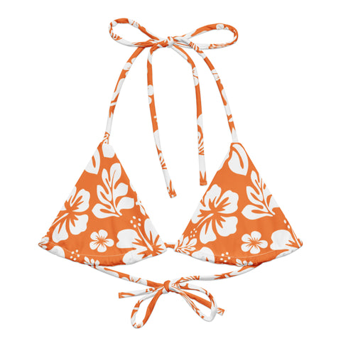 Orange and White Hawaiian Flowers String Bikini Swimsuit Top – Eco Swimwear by Extremely Stoked®