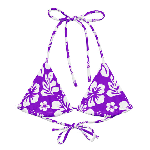 Purple and White Hawaiian Flowers String Bikini Swimsuit Top – Eco Swimwear by Extremely Stoked®