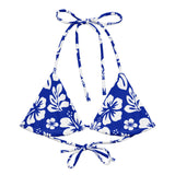 Royal Blue and White Hawaiian Flowers String Bikini Swimsuit Top – Eco Swimwear by Extremely Stoked®