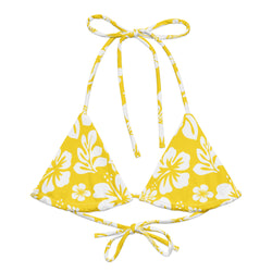 Yellow and White Hawaiian Flowers String Bikini Swimsuit Top – Eco Swimwear by Extremely Stoked®