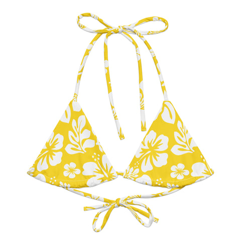 Yellow and White Hawaiian Flowers String Bikini Swimsuit Top – Eco Swimwear by Extremely Stoked®