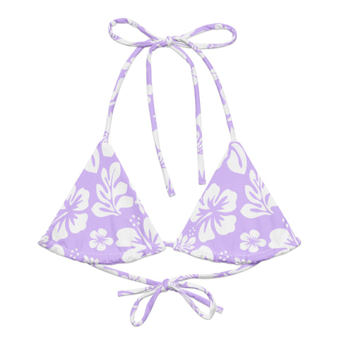 Lavender and White Hawaiian Flowers String Bikini Swimsuit Top – Eco Swimwear by Extremely Stoked®