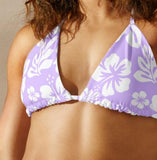 Lavender and White Hawaiian Flowers String Bikini Swimsuit Top – Eco Swimwear by Extremely Stoked®