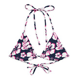 Navy Blue, Hot Pink and White Hawaiian Flowers String Bikini Swimsuit Top – Eco Swimwear by Extremely Stoked®