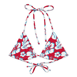 Red, Aqua Blue and White Hawaiian Flowers String Bikini Swimsuit Top – Eco Swimwear by Extremely Stoked®