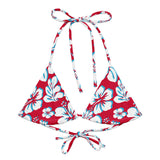 Red, Aqua Blue and White Hawaiian Flowers String Bikini Swimsuit Top – Eco Swimwear by Extremely Stoked®