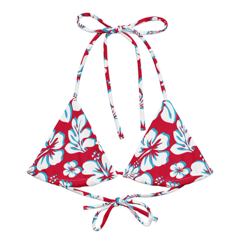 Red, Aqua Blue and White Hawaiian Flowers String Bikini Swimsuit Top – Eco Swimwear by Extremely Stoked®