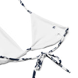 Navy Blue and White Hawaiian Flowers String Bikini Swimsuit Top – Eco Swimwear by Extremely Stoked®