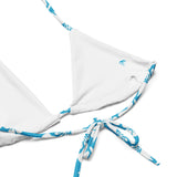 Aqua Blue and White Hawaiian Flowers String Bikini Swimsuit Top – Eco Swimwear by Extremely Stoked®