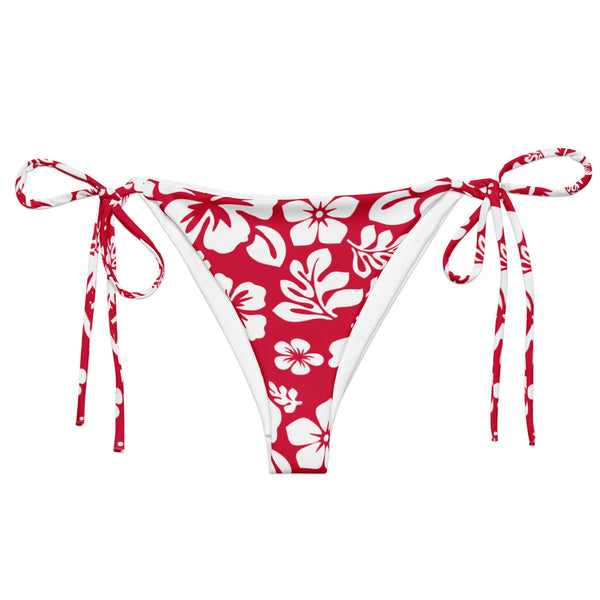 Red and White Hawaiian Flowers String Bikini Bottoms - Eco Swimwear by Extremely Stoked®
