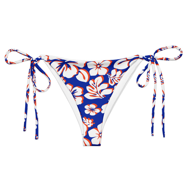 Royal Blue, Orange and White Hawaiian Flowers String Bikini Bottoms – Eco Swimwear by Extremely Stoked®