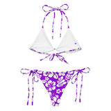 White Hawaiian Flowers on Purple String Bikini - Extremely Stoked