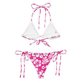 White Hawaiian Flowers on Hot Pink String Bikini - Extremely Stoked