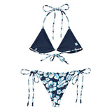 White, Aqua Blue and Navy Blue Hawaiian Flowers String Bikini - Extremely Stoked