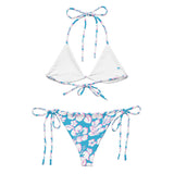 White, Aqua Blue and Pink Hawaiian Flowers String Bikini - Extremely Stoked