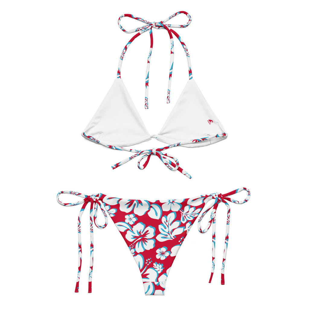 Women's Red & White Christmas Stripes Buttery Soft Recycled String Bikini With UPF 50+ main image 0