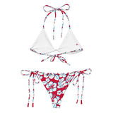 White, Aqua Blue and Red Hawaiian Flowers String Bikini – Eco Swimwear by Extremely Stoked®