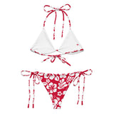 White Hawaiian Flowers on Red String Bikini – Eco Swimwear by Extremely Stoked®