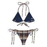 Navy Blue and Brown Preppy Surfer Girl Plaid String Bikini – Eco Swimwear by Extremely Stoked®