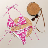 White Hawaiian Flowers on Hot Pink String Bikini - Extremely Stoked