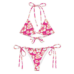 White, Orange and Hot Pink Hawaiian Flowers String Bikini - Extremely Stoked