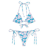 White, Aqua Blue and Pink Hawaiian Flowers String Bikini - Extremely Stoked