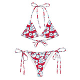 White, Aqua Blue and Red Hawaiian Flowers String Bikini – Eco Swimwear by Extremely Stoked®