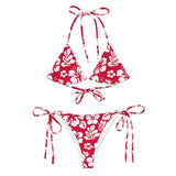 White Hawaiian Flowers on Red String Bikini – Eco Swimwear by Extremely Stoked®