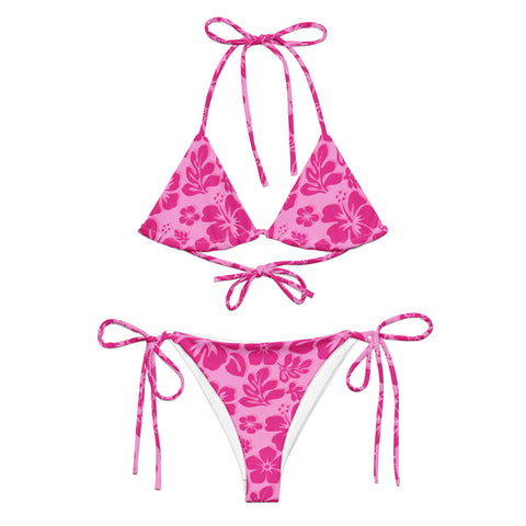 Raspberry Pinks Hawaiian Flowers String Bikini – Eco Swimwear by Extremely Stoked®