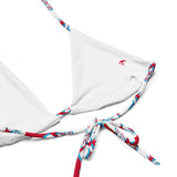 White, Aqua Blue and Red Hawaiian Flowers String Bikini – Eco Swimwear by Extremely Stoked®