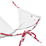 White Hawaiian Flowers on Red String Bikini – Eco Swimwear by Extremely Stoked®