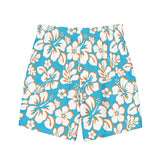 Aqua Blue, Orange and White Hawaiian Flowers Men's Swimsuit - Extremely Stoked