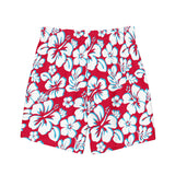 Red, White and Aqua Blue Hawaiian Flowers Men’s Swimsuit – Eco Swimwear by Extremely Stoked®