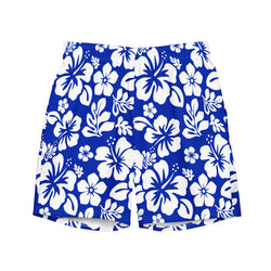 White and Royal Blue Hawaiian Flowers Men's Swimsuit - Extremely Stoked