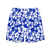 White and Royal Blue Hawaiian Flowers Men's Swimsuit - Extremely Stoked