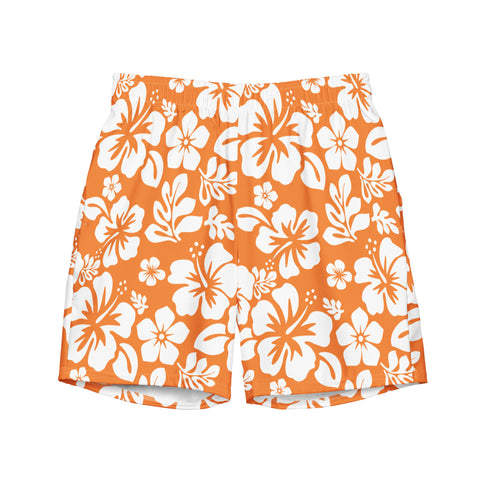 Orange and White Hawaiian Flowers Men's Swimsuit - Extremely Stoked