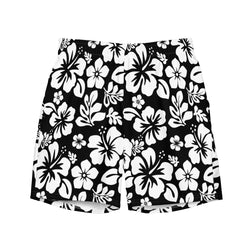 Black and White Hawaiian Flowers Men's Swimsuit - Extremely Stoked