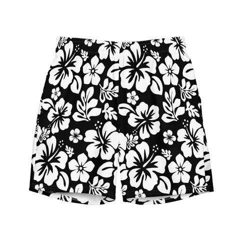 Black and White Hawaiian Flowers Men's Swimsuit - Extremely Stoked