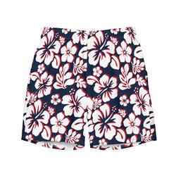 Red, White and Blue Hawaiian Flowers Men's Swimsuit - Extremely Stoked