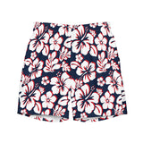 Red, White and Blue Hawaiian Flowers Men's Swimsuit - Extremely Stoked