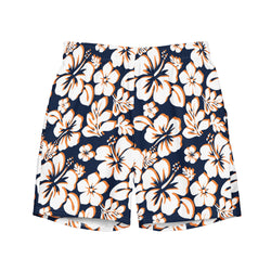 Navy Blue, Orange and White Hawaiian Flowers Men's Swimsuit - Extremely Stoked