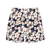 Navy Blue, Orange and White Hawaiian Flowers Men's Swimsuit - Extremely Stoked