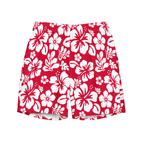 Red and White Hawaiian Flowers Men’s Swimsuit – Eco Swimwear by Extremely Stoked®