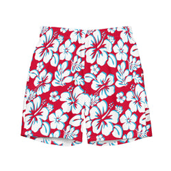 Red, White and Aqua Blue Hawaiian Flowers Men’s Swimsuit – Eco Swimwear by Extremely Stoked®