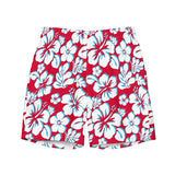 Red, White and Aqua Blue Hawaiian Flowers Men’s Swimsuit – Eco Swimwear by Extremely Stoked®