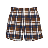 Navy Blue and Brown Preppy Surfer Plaid Men’s Swimsuit – Eco Swimwear by Extremely Stoked®