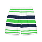 Lime Green, White and Navy Blue Beach Stripes Men’s Swimsuit – Eco Swimwear by Extremely Stoked®