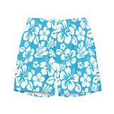 Aqua Blue and White Hawaiian Flowers Men’s Swimsuit – Eco Swimwear by Extremely Stoked®