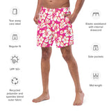 White and Orange Hawaiian Flowers on Hot Pink Men's Swimsuit - Extremely Stoked